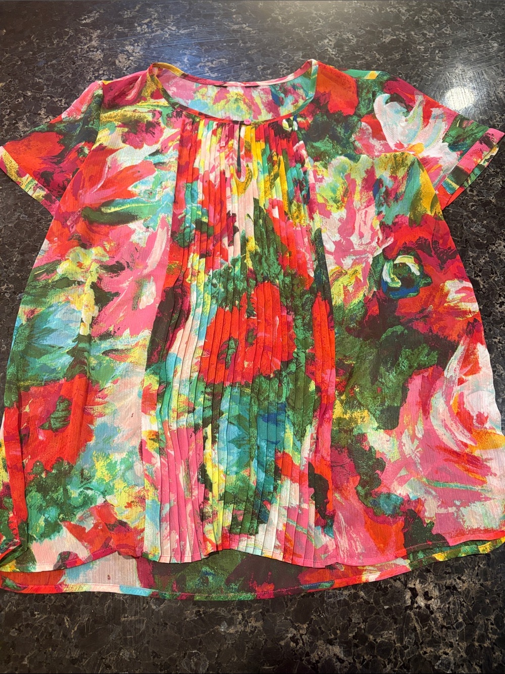 Girls' Multicolor Floral Pleated Top